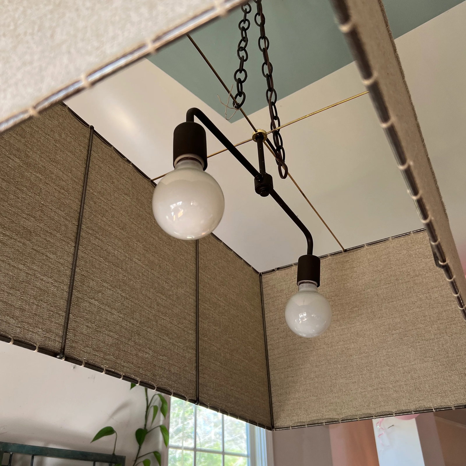 Mid 20th Century Rectangular Minimalist Linen Chandelier With Double Bulb - 5