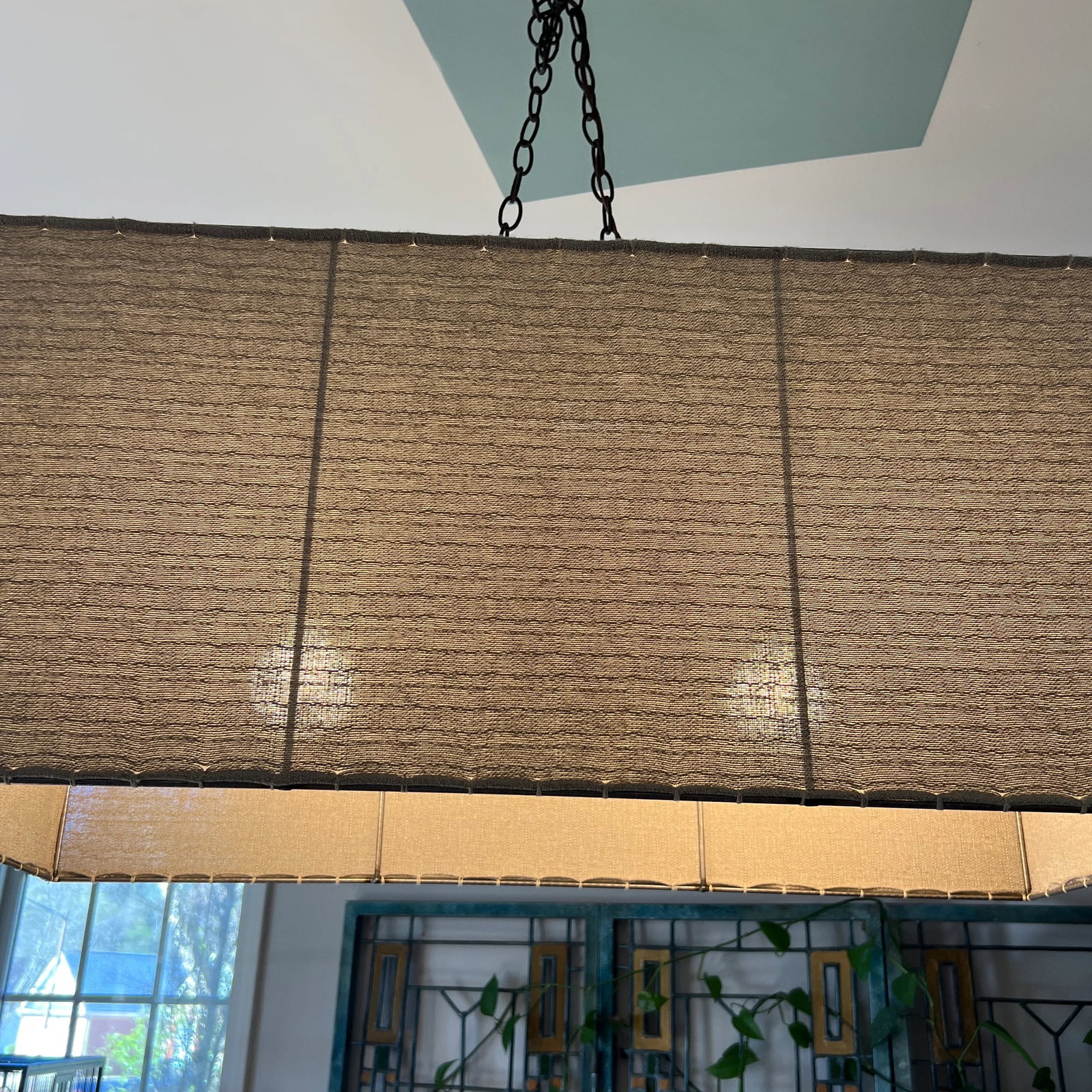 Mid 20th Century Rectangular Minimalist Linen Chandelier With Double Bulb - 7