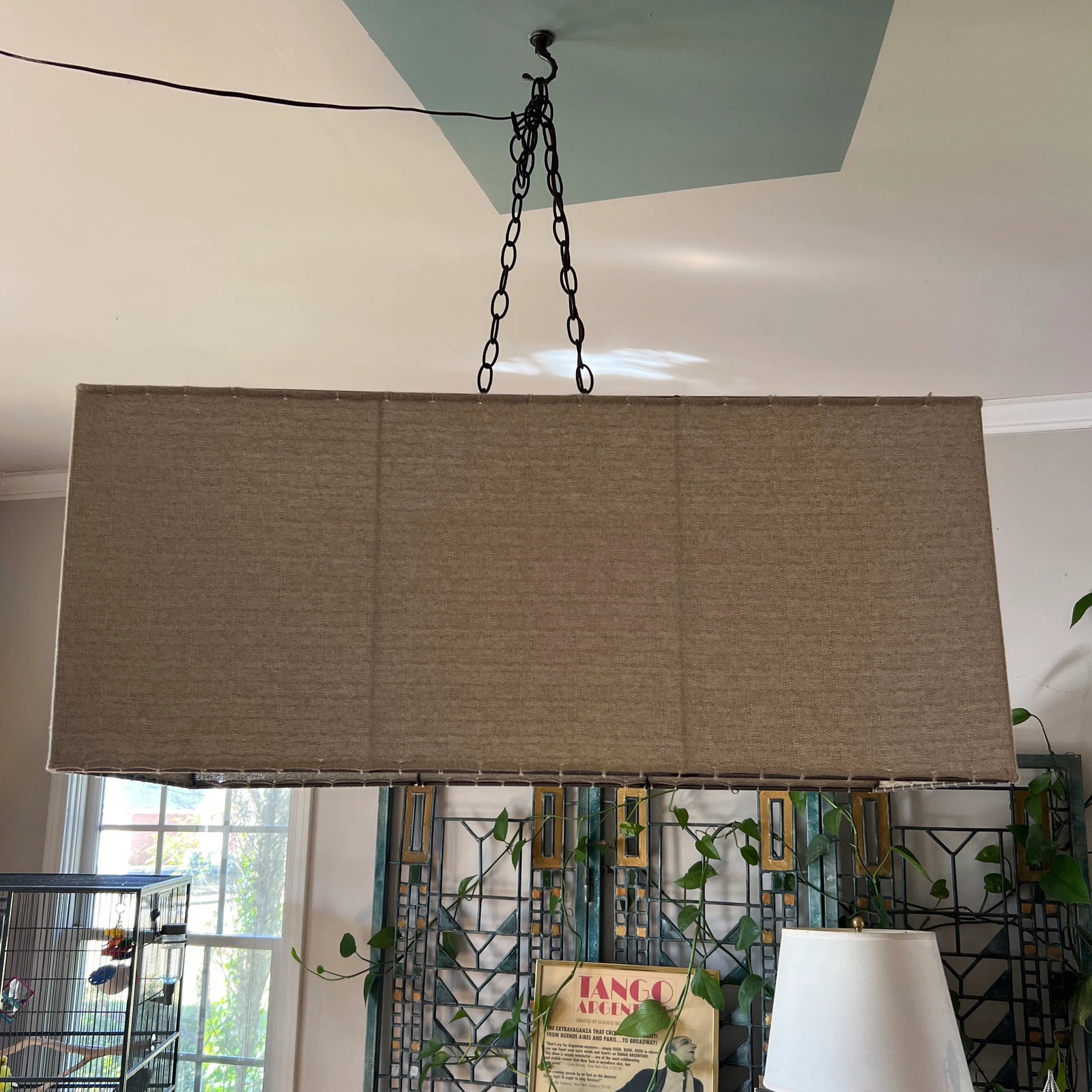 Mid 20th Century Rectangular Minimalist Linen Chandelier With Double Bulb - 8
