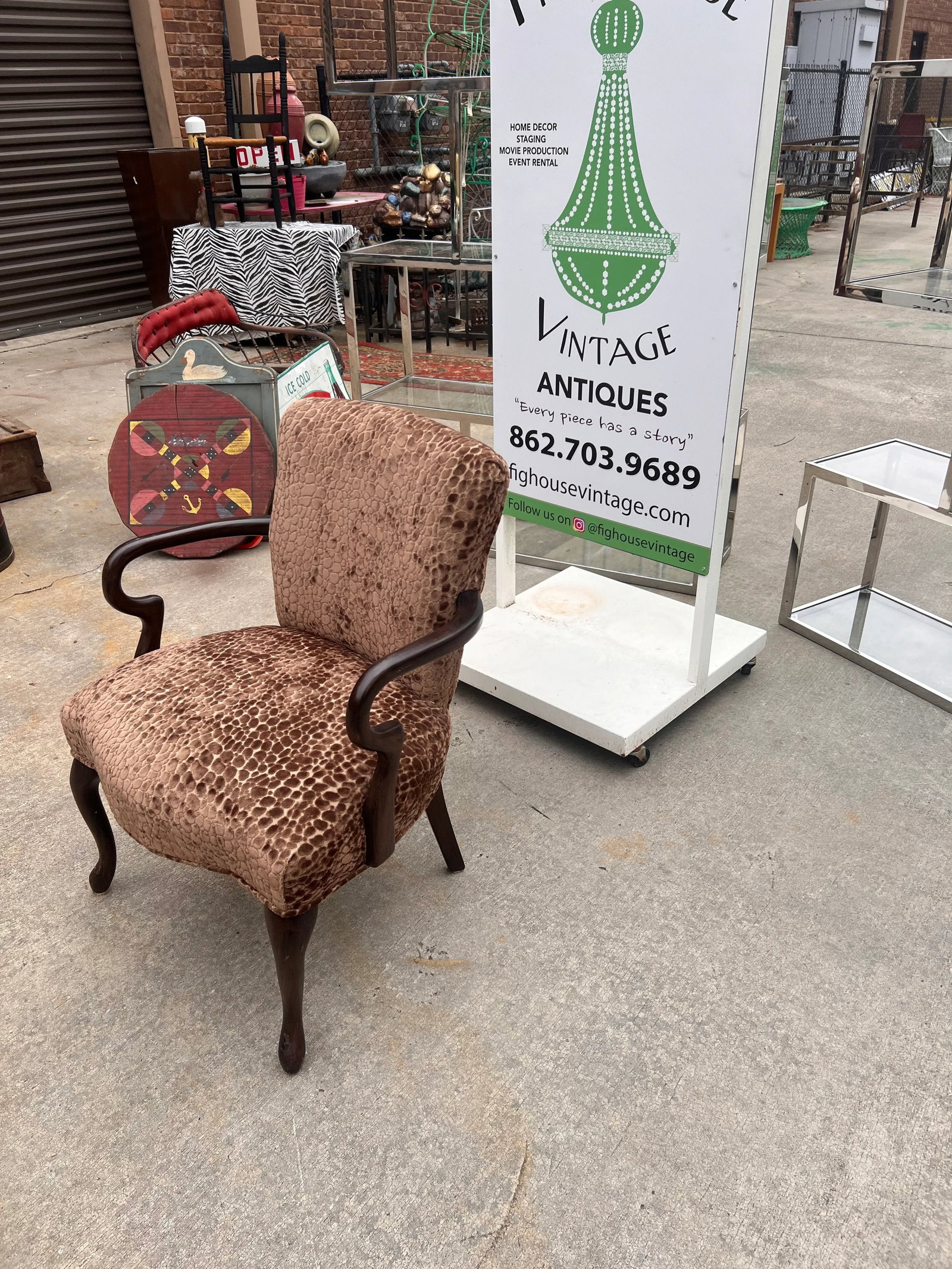 1940s Cheetah Textile Wooden Chair - 4