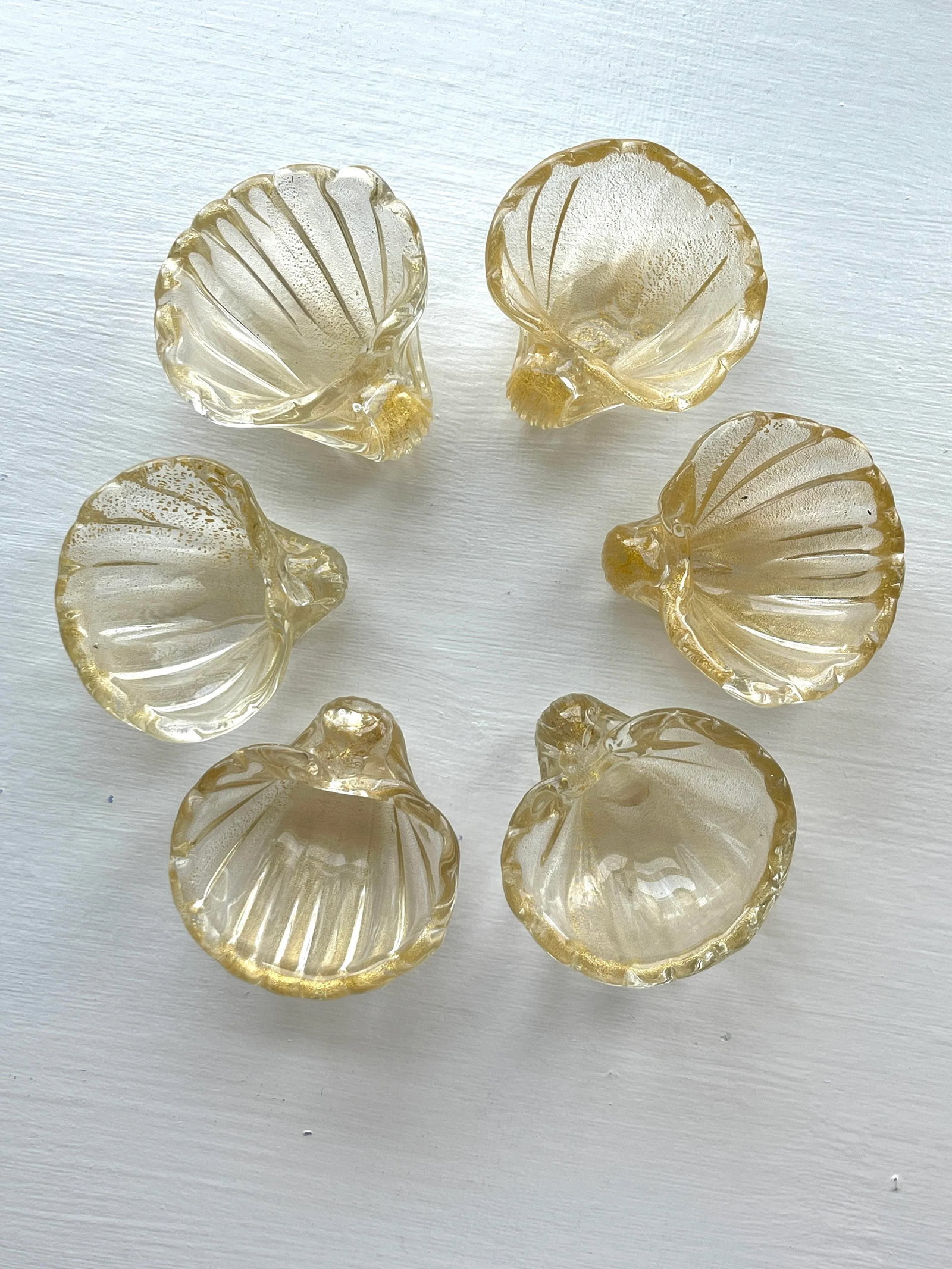 Set/6 Murano Gold Leaf Shell Shaped Salt Cellars, Nut Bowls - 11