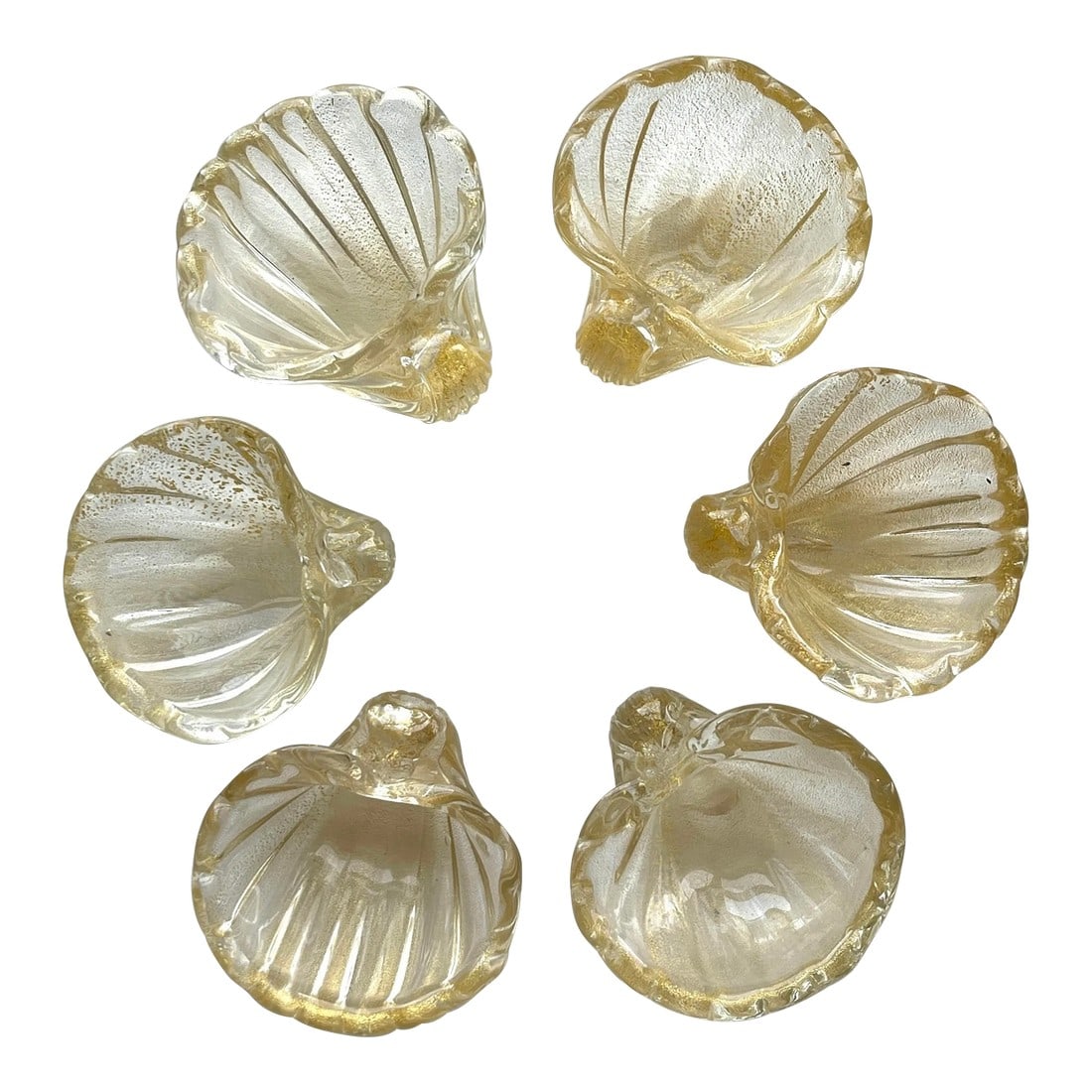 Set/6 Murano Gold Leaf Shell Shaped Salt Cellars, Nut Bowls (1 of 11)