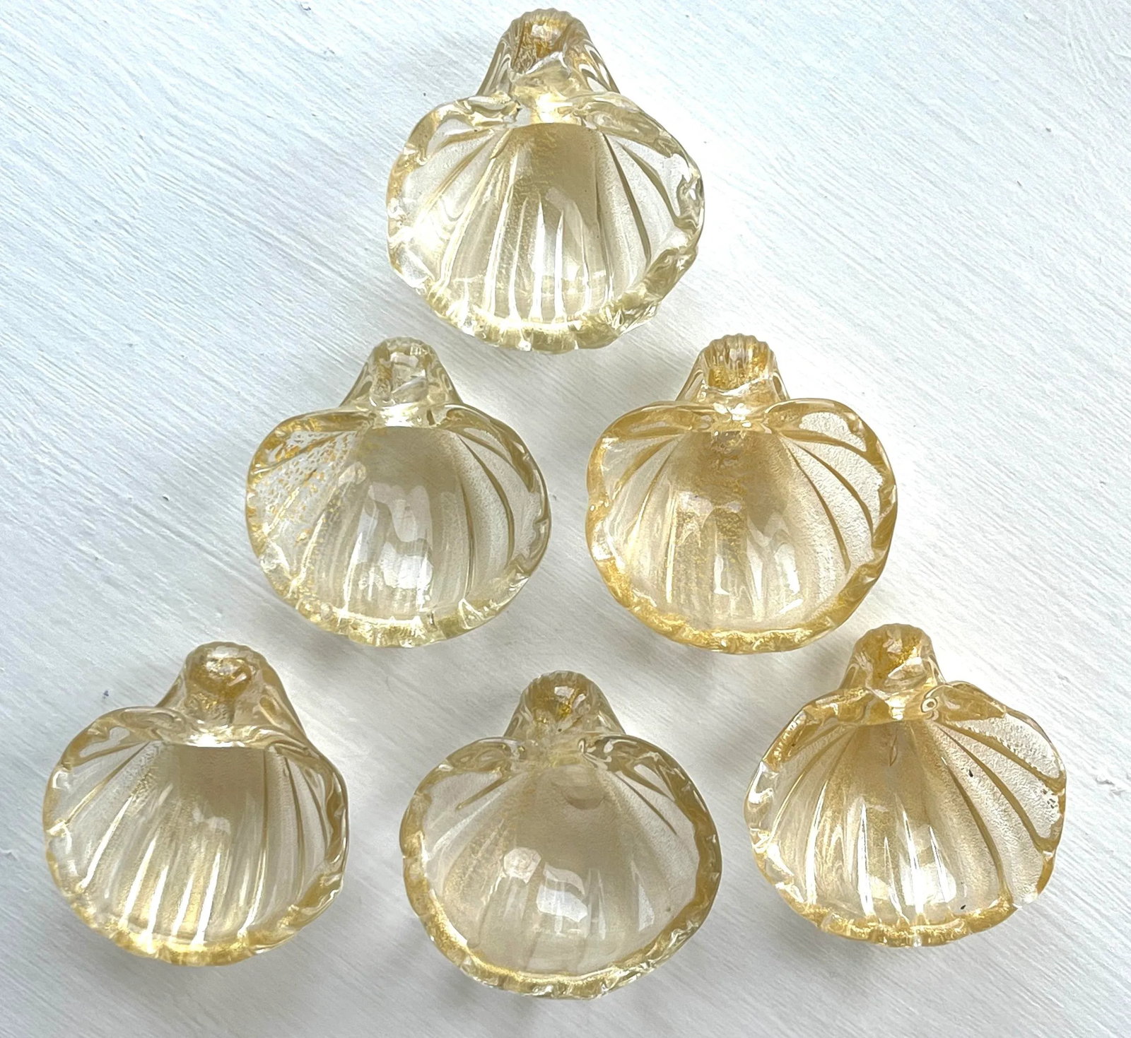 Set/6 Murano Gold Leaf Shell Shaped Salt Cellars, Nut Bowls - 4