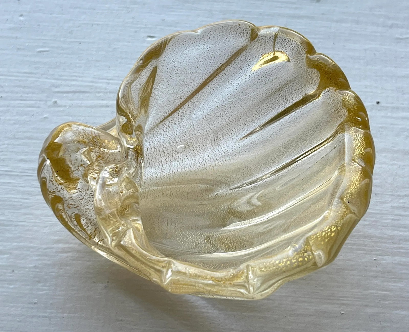 Set/6 Murano Gold Leaf Shell Shaped Salt Cellars, Nut Bowls - 6