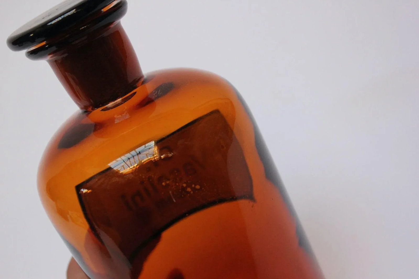 Vintage German Amber Glass "Ol. Vaselini" Apothecary Bottle - 12