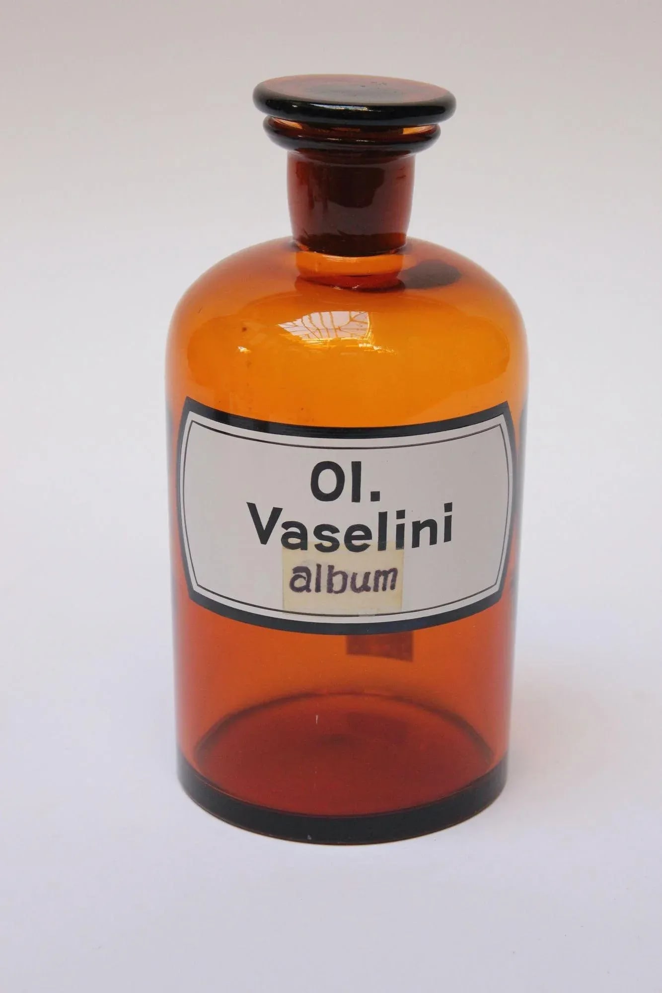 Vintage German Amber Glass "Ol. Vaselini" Apothecary Bottle - 13