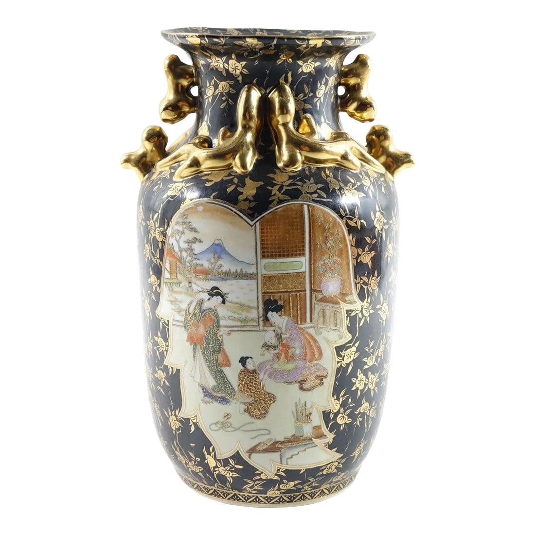 Japanese Antique 19th Century Porcelain Vase: Beautiful Japanese Antique Porcelain Vase – 8" x 8" x 15" This stunning Japanese antique porcelain vase is a masterful blend of elegance, craftsmanship, and cultural storytelling. Standing 15 in