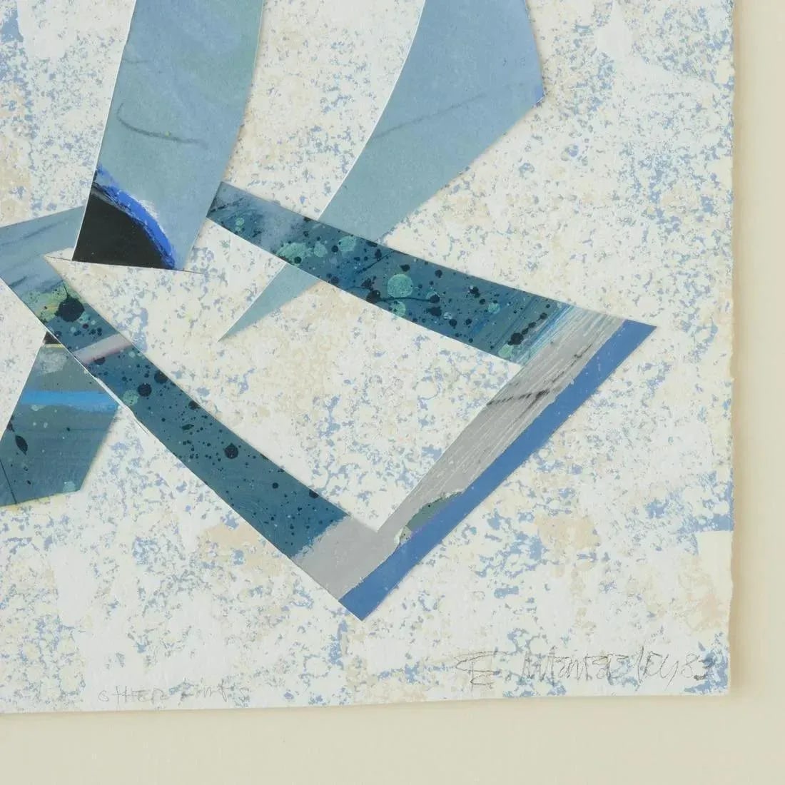 Mixed Media Collage in Blues Framed and Signed - 3