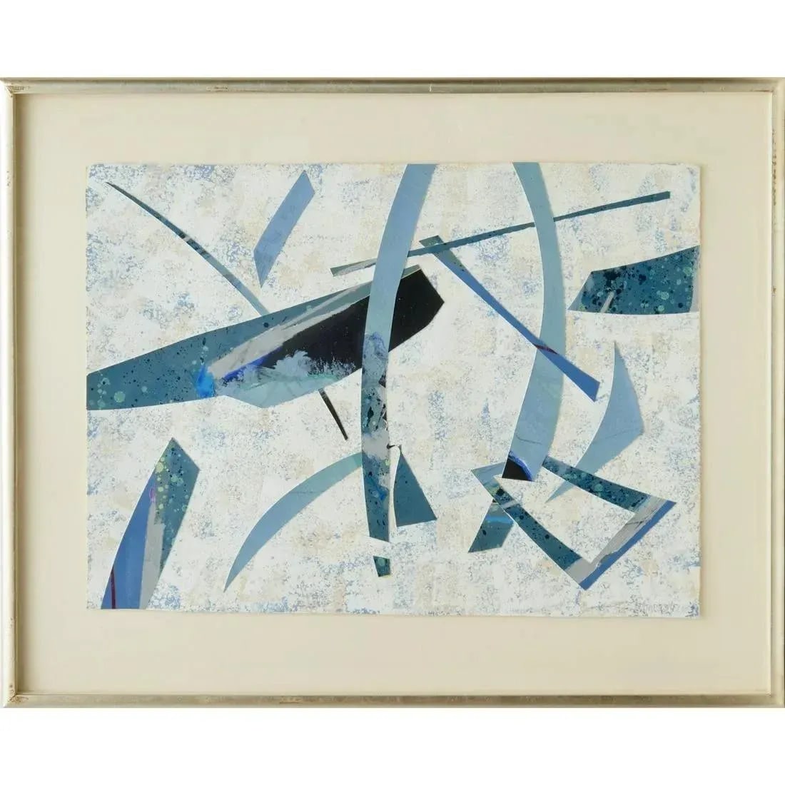 Mixed Media Collage in Blues Framed and Signed - 6