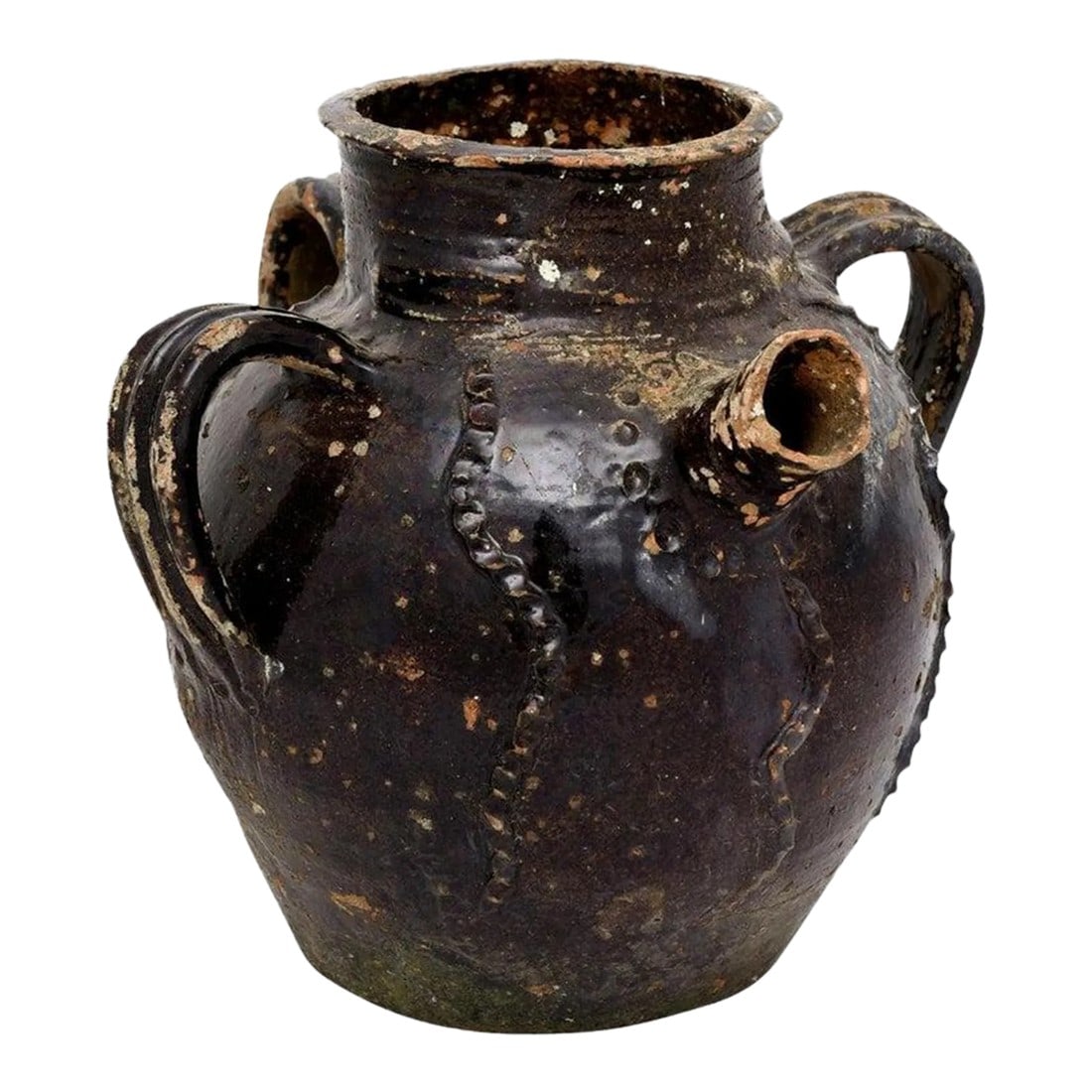 19th Century French Provincial Glazed Pottery Pouring Jug with Three Handles (1 of 12)