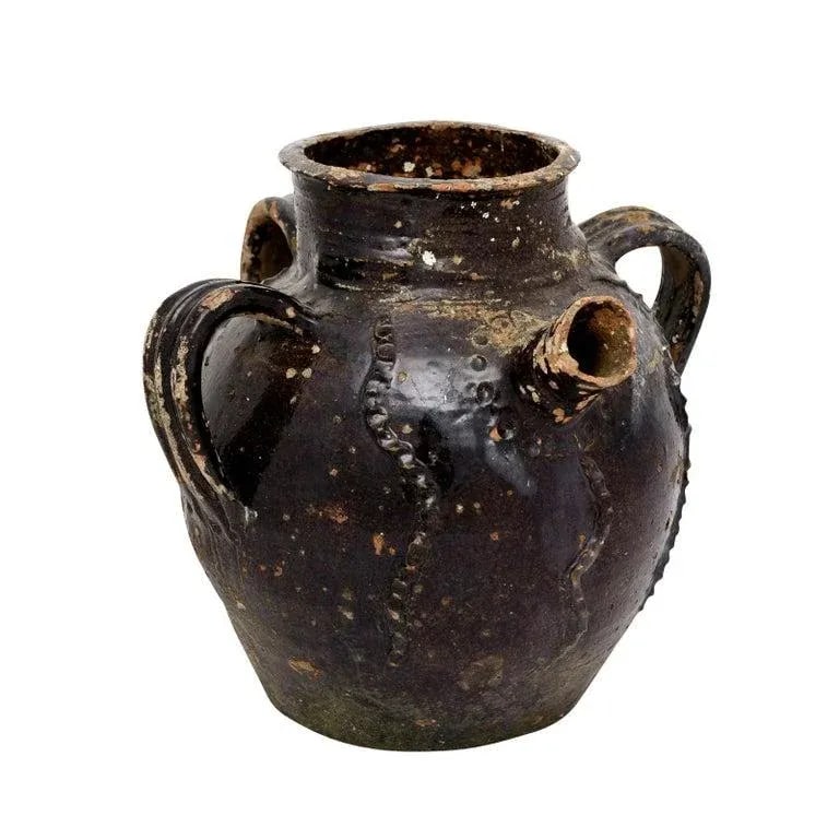 19th Century French Provincial Glazed Pottery Pouring Jug with Three Handles - 2
