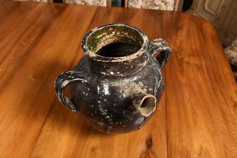 19th Century French Provincial Glazed Pottery Pouring Jug with Three Handles - 5