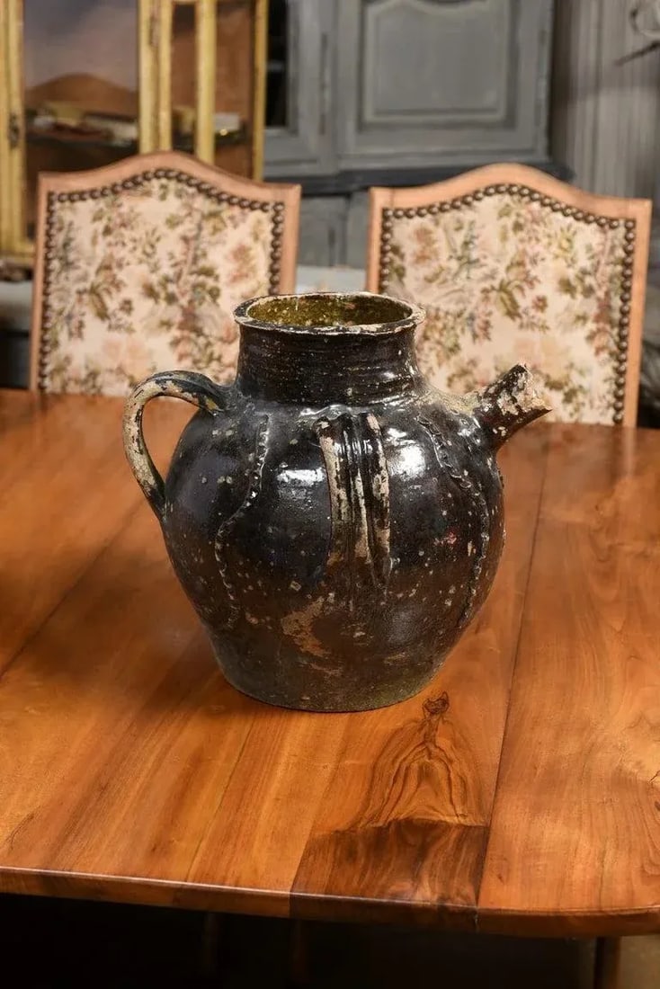 19th Century French Provincial Glazed Pottery Pouring Jug with Three Handles - 6