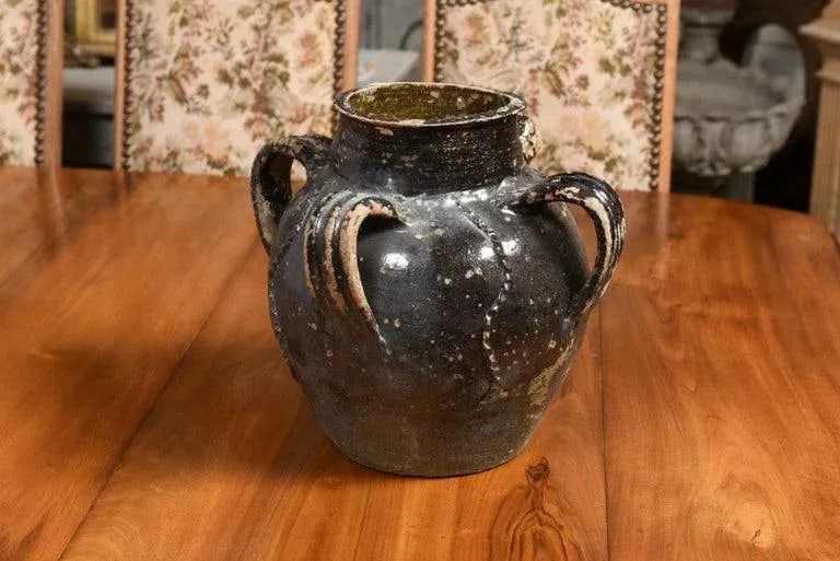 19th Century French Provincial Glazed Pottery Pouring Jug with Three Handles - 7