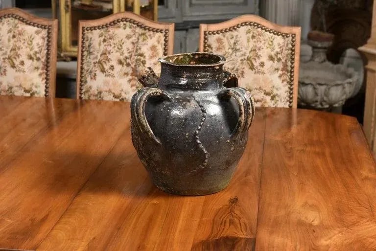 19th Century French Provincial Glazed Pottery Pouring Jug with Three Handles - 9