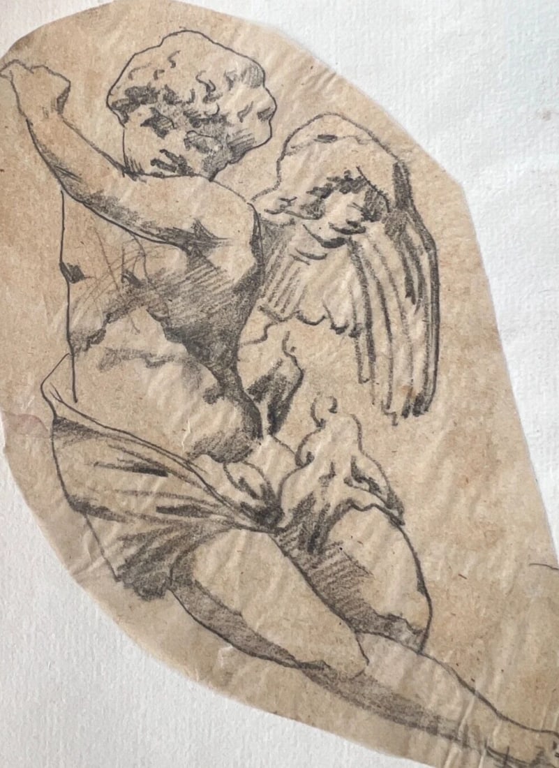 Putti Angel Portrait 19th century Drawing Antique Original: Title: Putti Angel Portrait 19th century Drawing Antique Original Description: Pencil on paper 10.5 x 7.5 cm / 4.13 x 2.95 inches stains, small cuts, laminated on paper Reserve: $100.00 Shipping: Dome