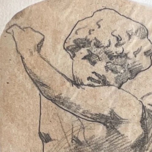 Putti Angel Portrait 19th century Drawing Antique Original - 2