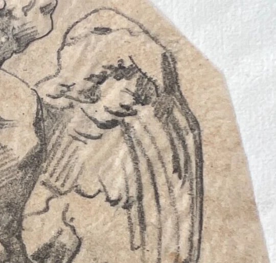 Putti Angel Portrait 19th century Drawing Antique Original - 3