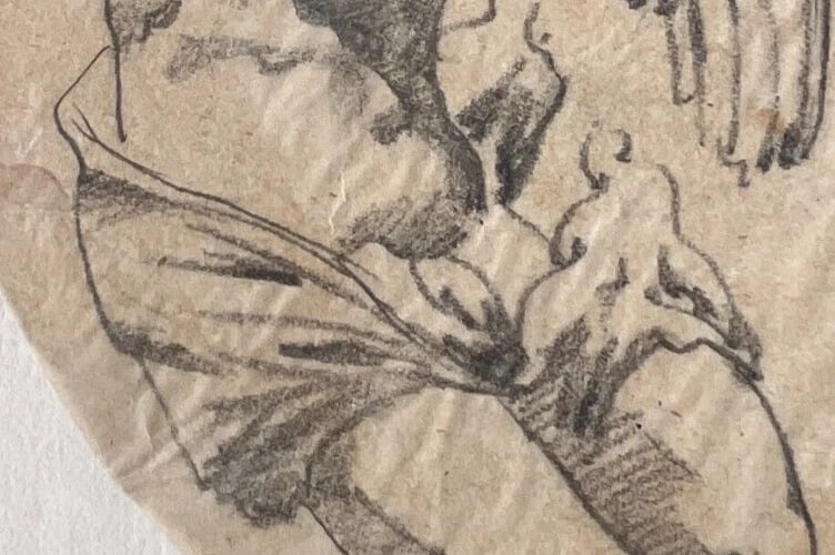 Putti Angel Portrait 19th century Drawing Antique Original - 4