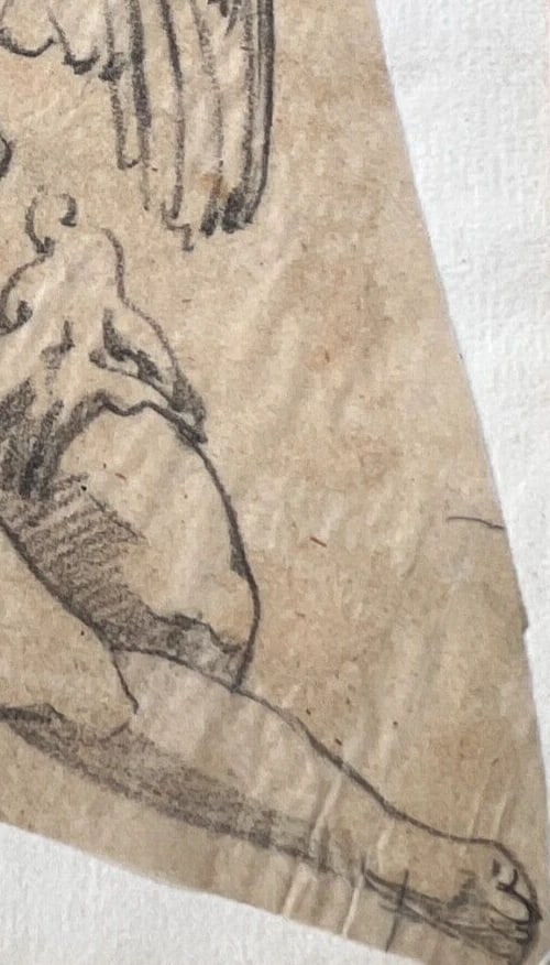Putti Angel Portrait 19th century Drawing Antique Original - 5