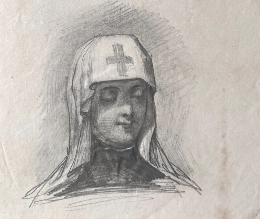 Woman Portrait , Nurse, Religious 19th century - Drawing Antique Original - 3