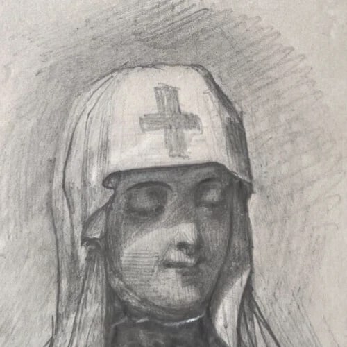 Woman Portrait , Nurse, Religious 19th century - Drawing Antique Original - 4