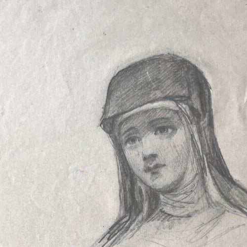 Woman Portrait , Nurse, Religious 19th century - Drawing Antique Original - 5