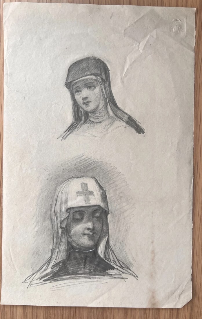Woman Portrait , Nurse, Religious 19th century - Drawing Antique Original - 6
