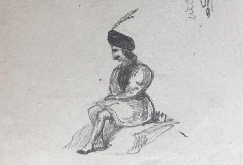 Man Portrait, Orient 19th century - Drawing Antique Original - 2