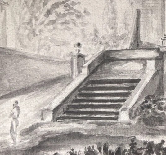 Landscape, People, Building 19th century - Drawing Antique Original - 4