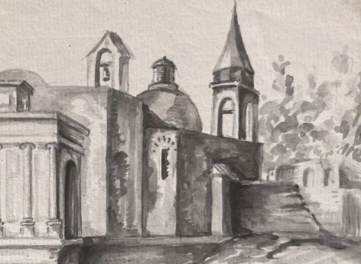Landscape, People, Building 19th century - Drawing Antique Original - 5