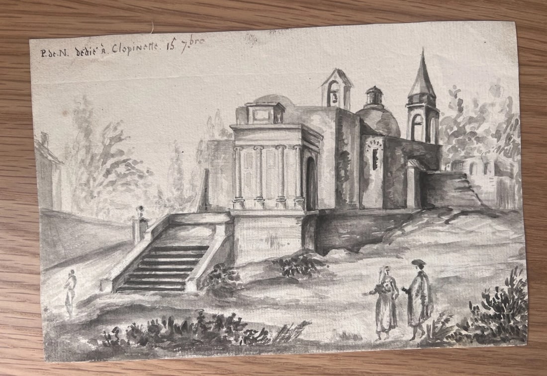 Landscape, People, Building 19th century - Drawing Antique Original - 6