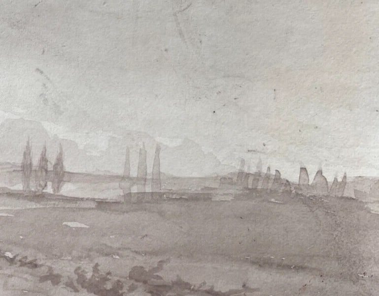 Landscape, Cross, Trees, Forest 19th century -Drawing Antique Original - 4