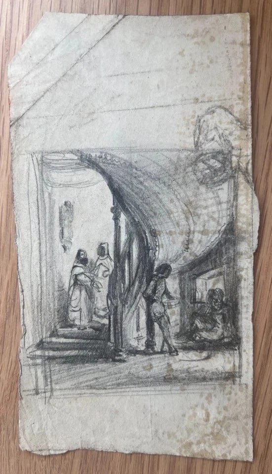 People Life Scene Sketch 19th century - Drawing Antique Original - 2