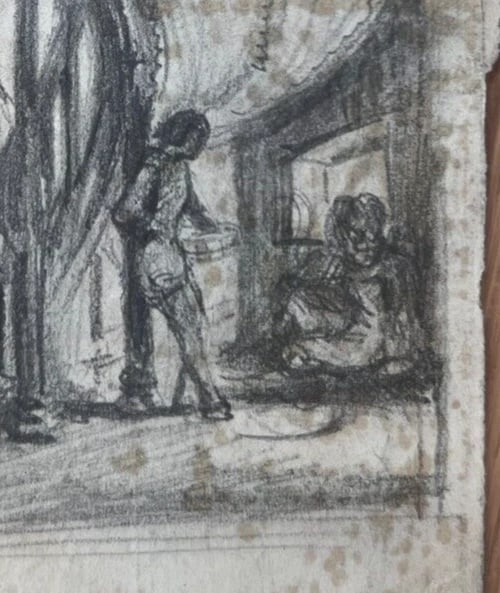 People Life Scene Sketch 19th century - Drawing Antique Original - 4