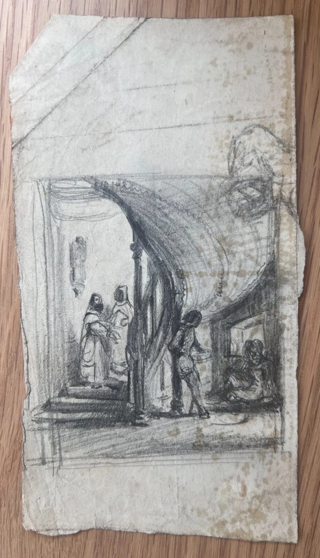 People Life Scene Sketch 19th century - Drawing Antique Original - 5