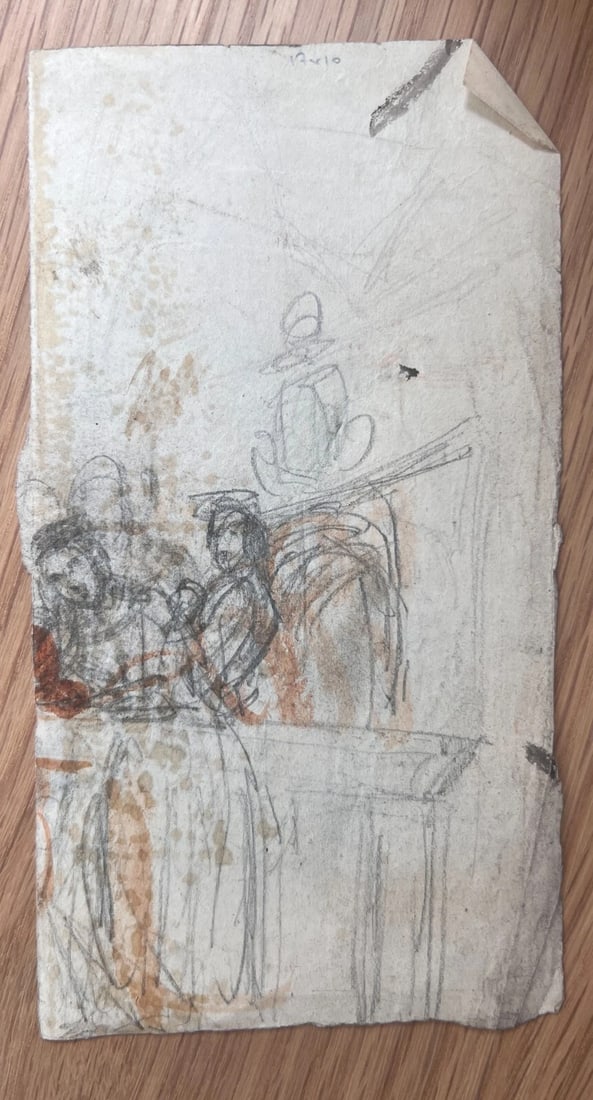 People Life Scene Sketch 19th century - Drawing Antique Original - 6