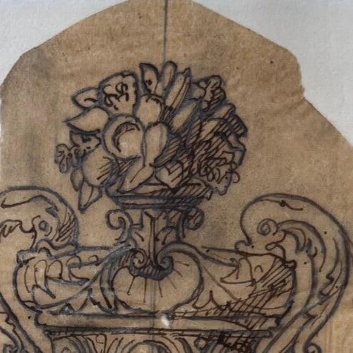 Architecture Vase Decoration Floral - Antique Original Drawing 19th century - 4