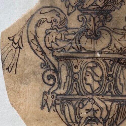 Architecture Vase Decoration Floral - Antique Original Drawing 19th century - 5