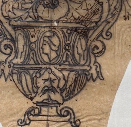 Architecture Vase Decoration Floral - Antique Original Drawing 19th century - 7