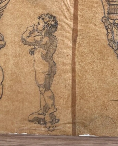 Putti Angels Portrait Vase Architecture 19th century - Antique Original Drawing - 5