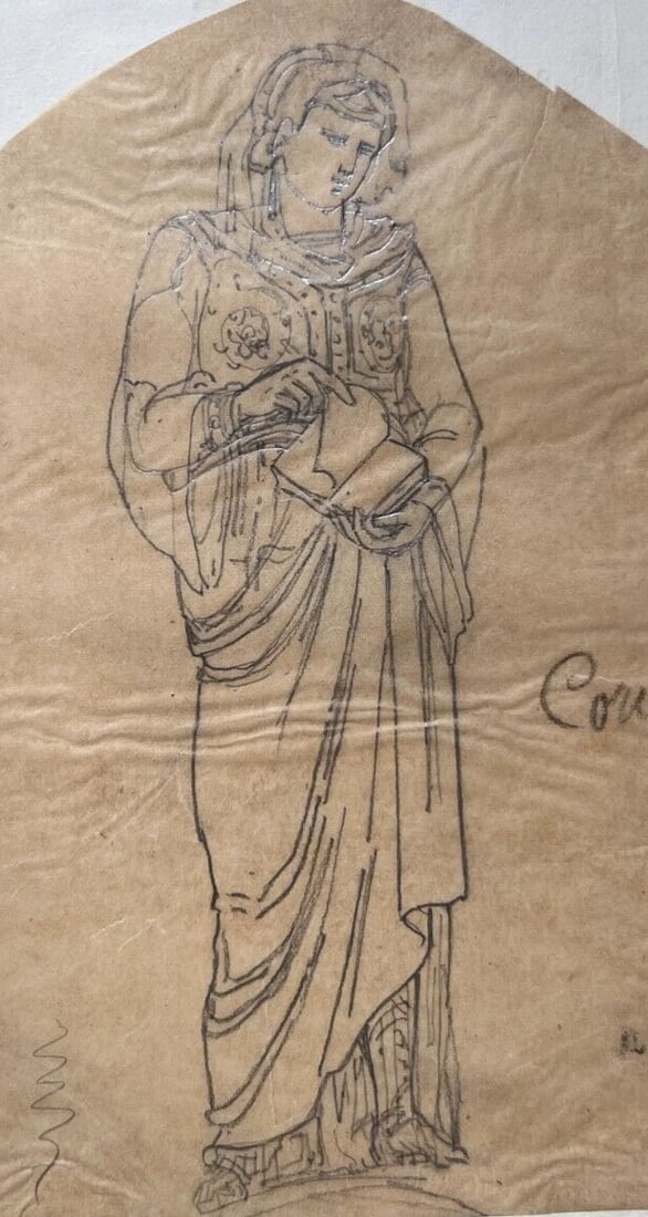 Portrait Woman Book People 19th century - Antique Original Drawing: Title: Portrait Woman Book People 19th century - Antique Original Drawing Description: Ink on paper 20 x 12 cm / 7.87 x 4.72 inches stains, small cuts, laminated on paper Reserve: $80.00 Shipping: Dom