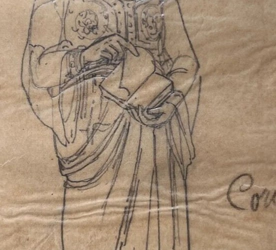 Portrait Woman Book People 19th century - Antique Original Drawing - 4