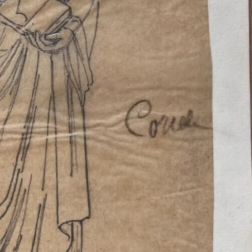 Portrait Woman Book People 19th century - Antique Original Drawing - 7