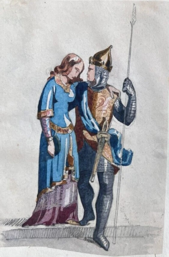 Man Woman Portrait Military 19th century - Antique Original Drawing (1 of 8)