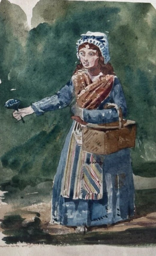 Man Woman Portrait Military 19th century - Antique Original Drawing - 3