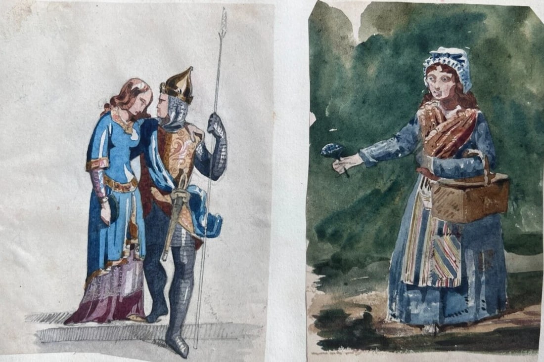 Man Woman Portrait Military 19th century - Antique Original Drawing - 4