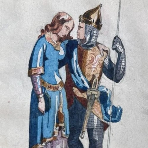 Man Woman Portrait Military 19th century - Antique Original Drawing - 5