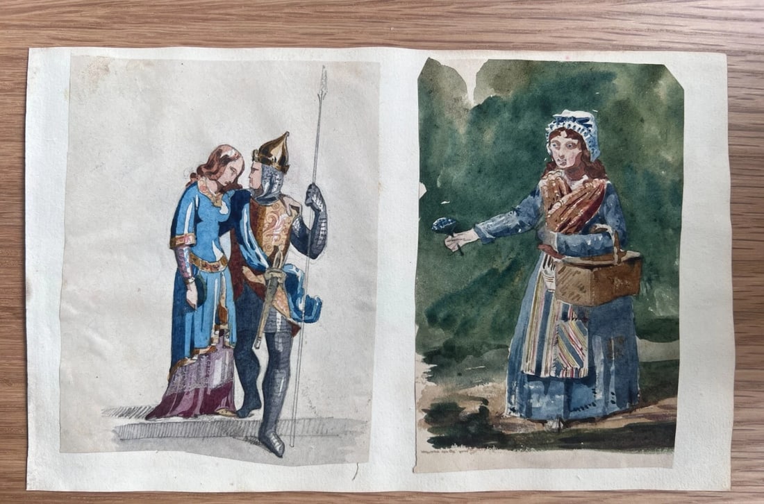 Man Woman Portrait Military 19th century - Antique Original Drawing - 8