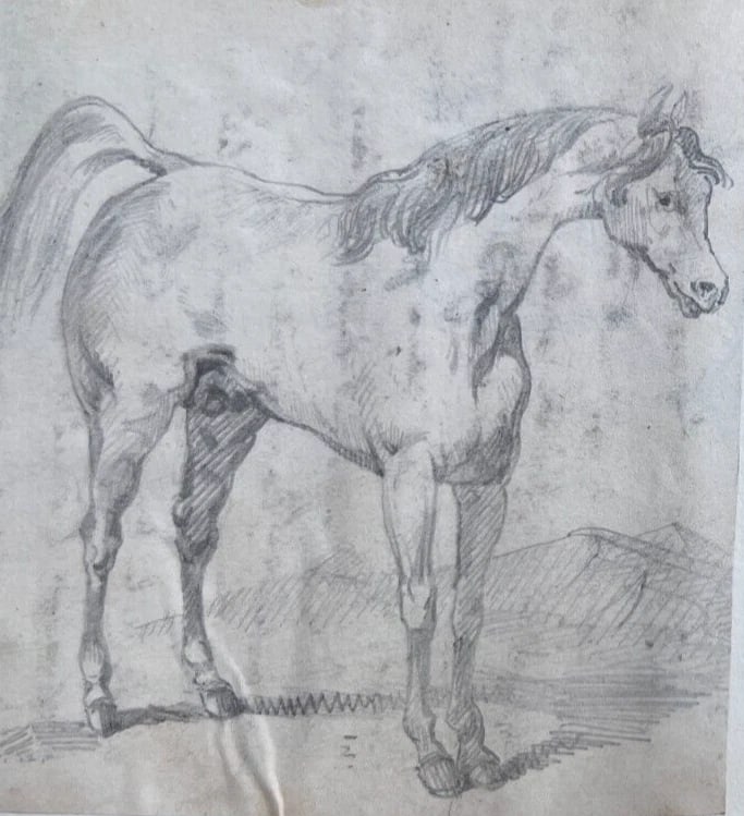 Man Portrait Horse Animal 19th century - Antique Original Drawing (1 of 8)
